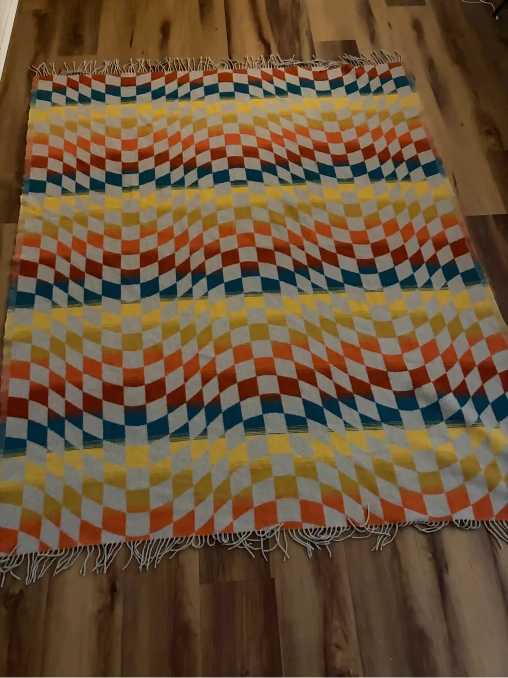 Woven Checkerboard Throw Blanket - Yellow, Orange, Teal, White